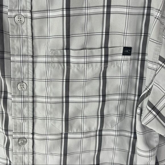 O'Neill Shirt Short Sleeve Button Up Black Gray Plaid Camp Men's Size Medium - Picture 4 of 8